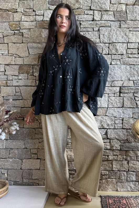 Santos Cotton Zahra Embroidered Smock Black /6=
